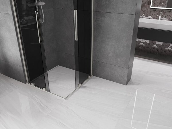 Mexen Velar Duo, sprchový kout s posuvnými dveřmi 80 x 80 cm, 8mm šedé sklo, broušená ocel, 871-080-080-42-97