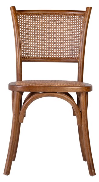 Designová hnědá etno jídelní židle Davao s rámem z dubového dřeva a ratanovým výpletem 89 cm
