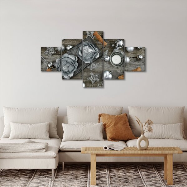 Obraz - stříbrné vánoční dekorace (125x70 cm)