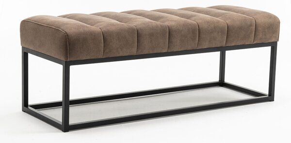 Designové retro šedě hnědá lavice Taxil s prošívanou sedací částí v odstínu taupe 108 cm