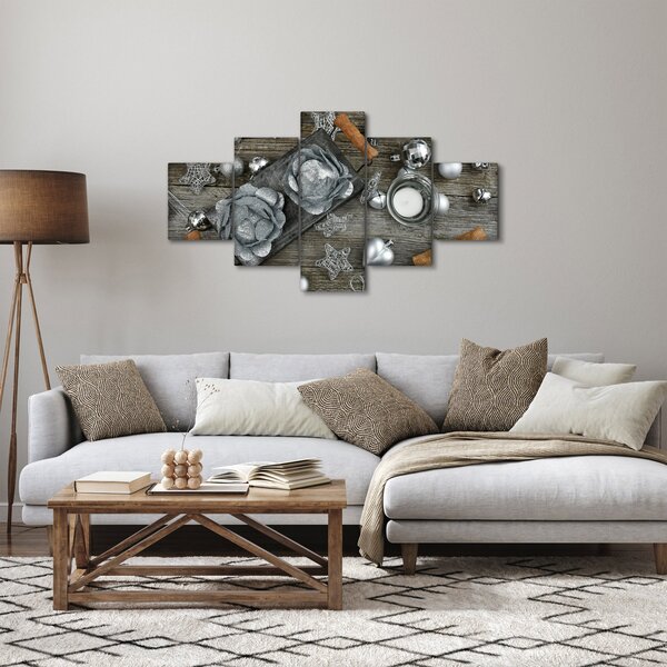Obraz - stříbrné vánoční dekorace (125x70 cm)