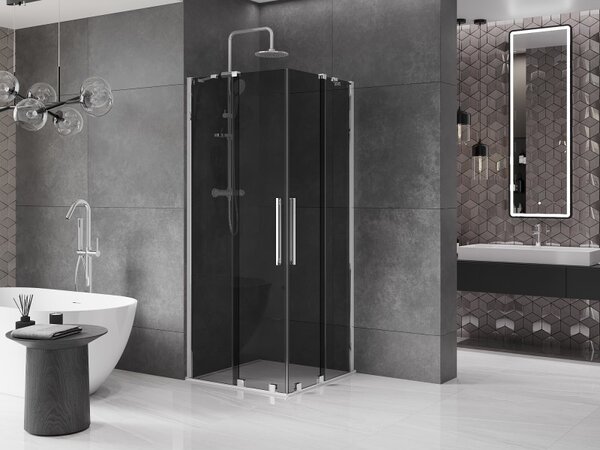 Mexen Velar Duo, sprchový kout s posuvnými dveřmi 80 x 80 cm, 8mm šedé sklo, chromová, 871-080-080-42-01