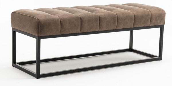 Designové retro šedě hnědá lavice Taxil s prošívanou sedací částí v odstínu taupe 108 cm