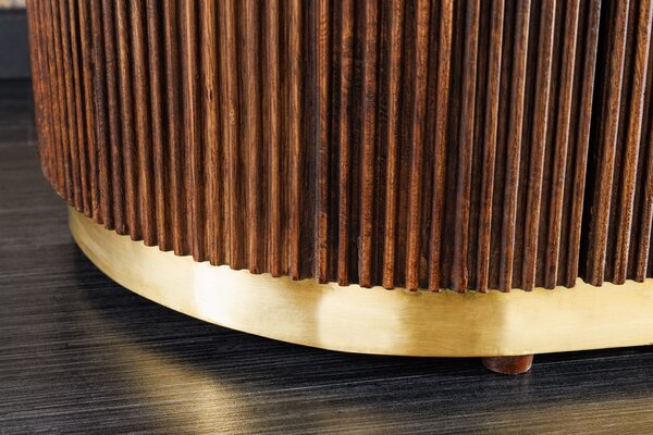 Luxusní art deco oválný čtyřdveřový příborník Gatsby z mangového dřeva s mramorovou vrchní deskou hnědá bílá 180 cm