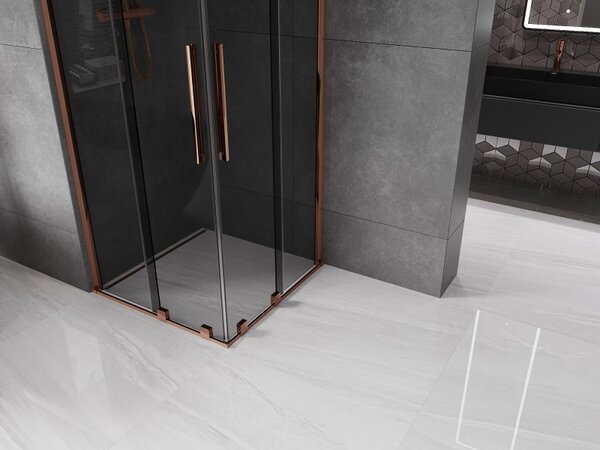 Mexen Velar Duo, sprchový kout s posuvnými dveřmi 100 x 100 cm, 8mm šedé sklo, růžové zlato, 871-100-100-42-60
