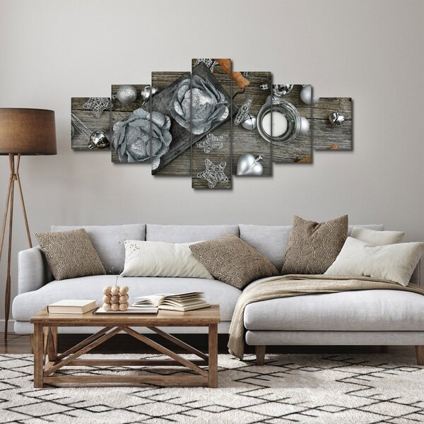 Obraz - stříbrné vánoční dekorace (210x100 cm)