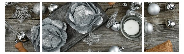 Obraz - stříbrné vánoční dekorace (170x50 cm)