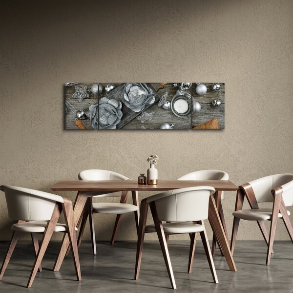 Obraz - stříbrné vánoční dekorace (170x50 cm)