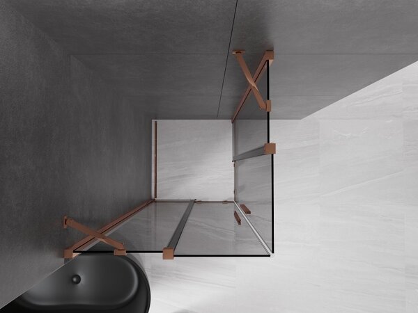 Mexen Velar Duo, sprchový kout s posuvnými dveřmi 100 x 100 cm, 8mm šedé sklo, růžové zlato, 871-100-100-42-60