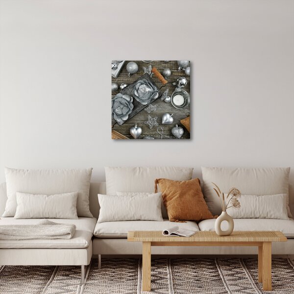 Obraz - stříbrné vánoční dekorace (30x30 cm)