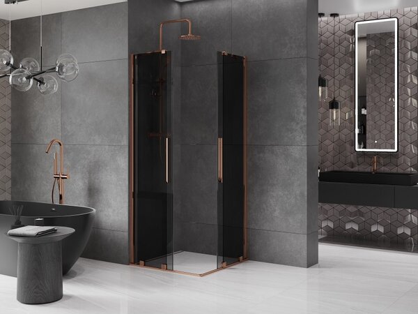Mexen Velar Duo, sprchový kout s posuvnými dveřmi 100 x 100 cm, 8mm šedé sklo, růžové zlato, 871-100-100-42-60