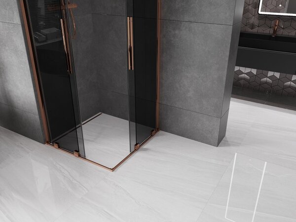 Mexen Velar Duo, sprchový kout s posuvnými dveřmi 100 x 100 cm, 8mm šedé sklo, růžové zlato, 871-100-100-42-60