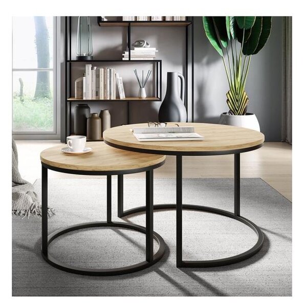 SADA 2x Konferenční stolek RABEN 75/58 cm černá/zlatý dub