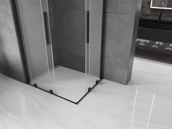 Mexen Velar Duo, sprchový kout s posuvnými dveřmi 90 x 80 cm, 8mm sklo námraza, černá matná, 871-090-080-32-70