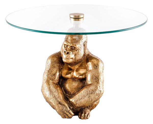 Designový glamour kulatý konferenční stolek Wilde s originální zlatou podstavou ve tvaru sedící gorily 60 cm