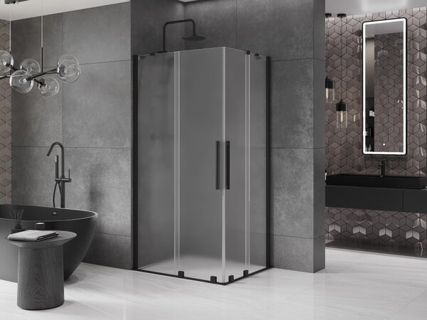Mexen Velar Duo, sprchový kout s posuvnými dveřmi 90 x 80 cm, 8mm sklo námraza, černá matná, 871-090-080-32-70