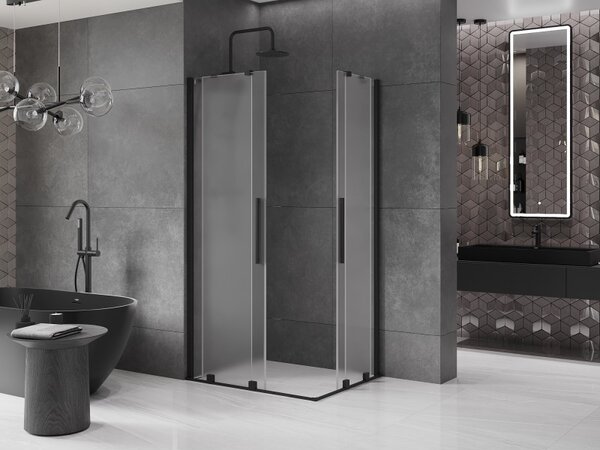 Mexen Velar Duo, sprchový kout s posuvnými dveřmi 90 x 80 cm, 8mm sklo námraza, černá matná, 871-090-080-32-70
