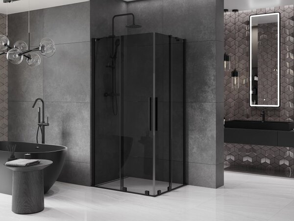 Mexen Velar Duo, sprchový kout s posuvnými dveřmi 90 x 80 cm, 8mm šedé sklo, černá matná, 871-090-080-42-70