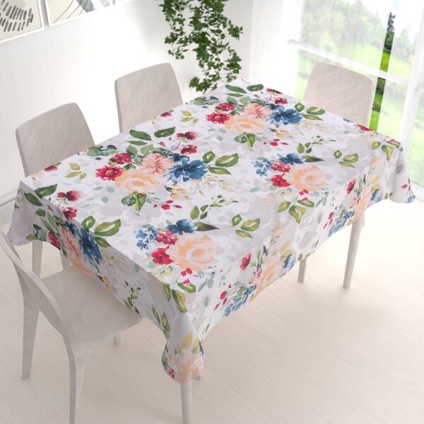 Biante Bavlněný obdélníkový ubrus Sandra SA-387 Velké žluté a modré květy na bílém 50x100 cm