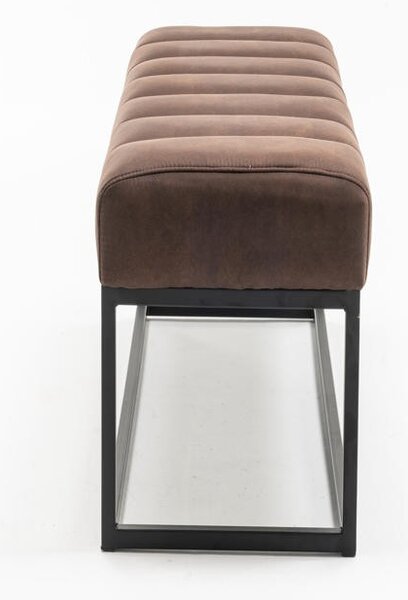 Industriální retro lavice Taxil s hnědým čalouněním s designem vintage kůže a černou podstavou 100 cm