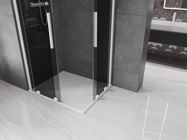 Mexen Velar Duo, sprchový kout s posuvnými dveřmi 90 x 80 cm, 8mm šedé sklo, bílá matná, 871-090-080-42-20