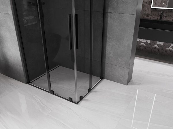 Mexen Velar Duo, sprchový kout s posuvnými dveřmi 90 x 80 cm, 8mm šedé sklo, černá matná, 871-090-080-42-70