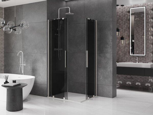 Mexen Velar Duo, sprchový kout s posuvnými dveřmi 100 x 90 cm, 8mm šedé sklo, broušená ocel, 871-100-090-42-97