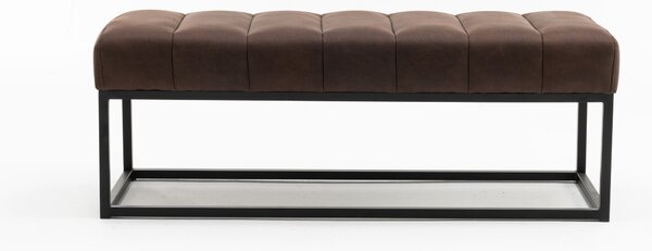 Industriální retro lavice Taxil s hnědým čalouněním s designem vintage kůže a černou podstavou 100 cm