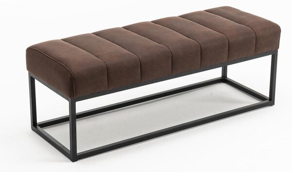 Industriální retro lavice Taxil s hnědým čalouněním s designem vintage kůže a černou podstavou 100 cm
