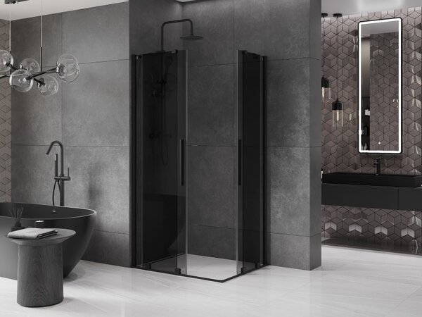 Mexen Velar Duo, sprchový kout s posuvnými dveřmi 90 x 80 cm, 8mm šedé sklo, černá matná, 871-090-080-42-70