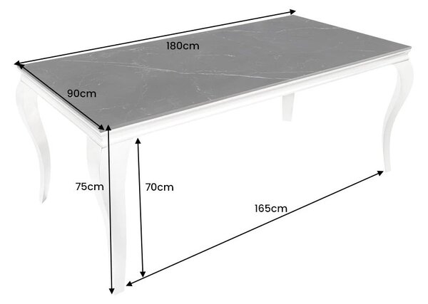 Luxusní chromový jídelní stůl Modern Barock s černou mramorovou vrchní deskou a kovovými kabriolovými nohama 180 cm