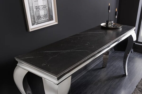 Stylový chromový moderní konzolový stolek Modern Barok s černou mramorovou deskou 140 cm