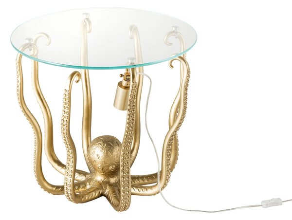 Stylový art deco kulatý příruční stolek Tierra Glam s podstavou s mořským motivem v podobě zlaté chobotnice 50 cm