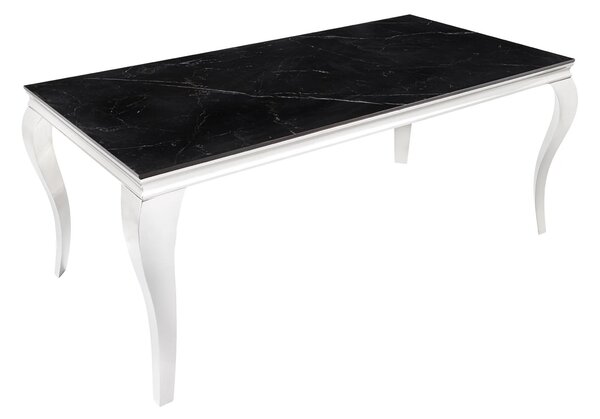 Luxusní chromový jídelní stůl Modern Barock s černou mramorovou vrchní deskou a kovovými kabriolovými nohama 180 cm