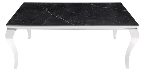 Luxusní chromový jídelní stůl Modern Barock s černou mramorovou vrchní deskou a kovovými kabriolovými nohama 180 cm