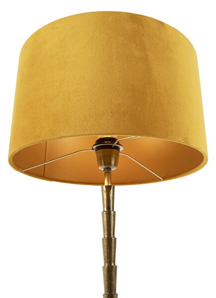 Stolní lampa v art deco stylu s sametovým stínítkem žlutá 35 cm - Pisos