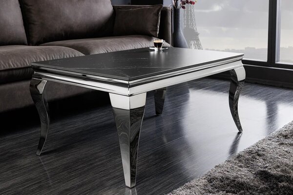 Designový chromový konferenční stolek Modern Barok s mramorovou deskou 100 cm