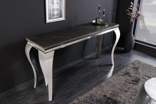 Stylový chromový moderní konzolový stolek Modern Barok s černou mramorovou deskou 140 cm