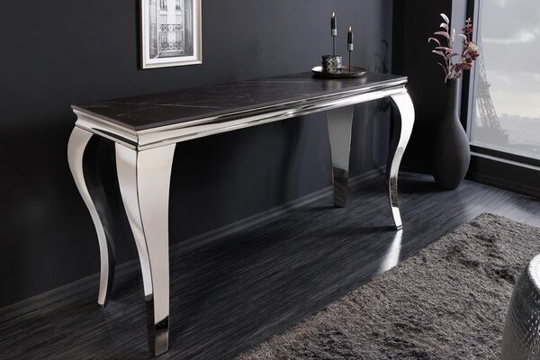 Stylový chromový moderní konzolový stolek Modern Barok s černou mramorovou deskou 140 cm
