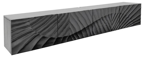 Designový čtyřdveřový etno černý tv stolek Cumbria s reliéfním vyřezáváním z masivního mangového dřeva 200 cm