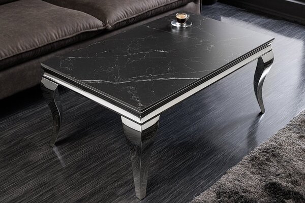 Designový chromový konferenční stolek Modern Barok s mramorovou deskou 100 cm