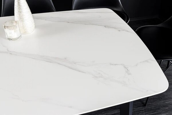 Designový obdélníkový jídelní stůl Tazer s keramickou deskou s mramorovým designem v bílé barvě 160 cm