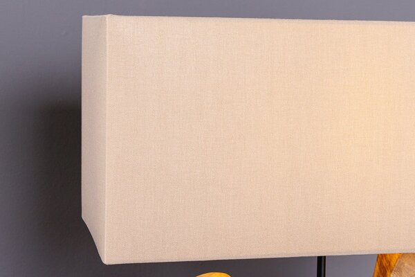Designová masivní stolní lampa Hypnotic s podstavou z naturálního hnědého teakového dřeva a kovu s béžovým stínítkem 50 cm