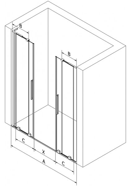 Mexen Velar L Duo, posuvné sprchové dveře do otvoru 170 cm, 8mm sklo námraza, chromová, 871-170-003-32-01