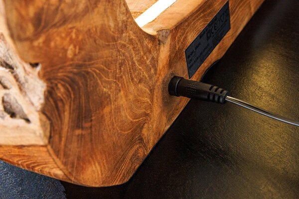 Designová masivní stolní lampa Faustion z teakového dřeva v naturální hnědé barvě s LED pásem 48 cm