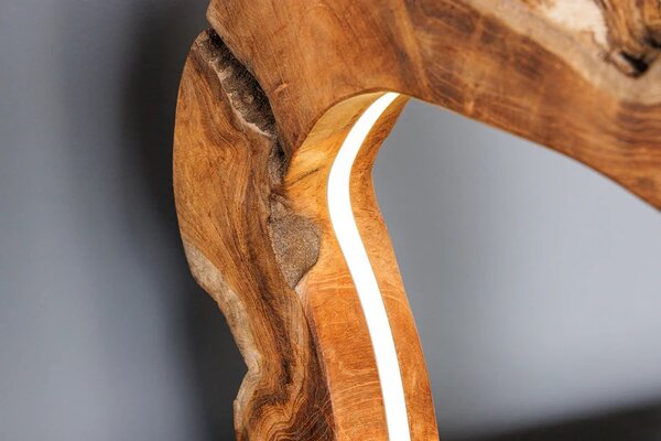 Designová masivní stolní lampa Faustion z teakového dřeva v naturální hnědé barvě s LED pásem 48 cm