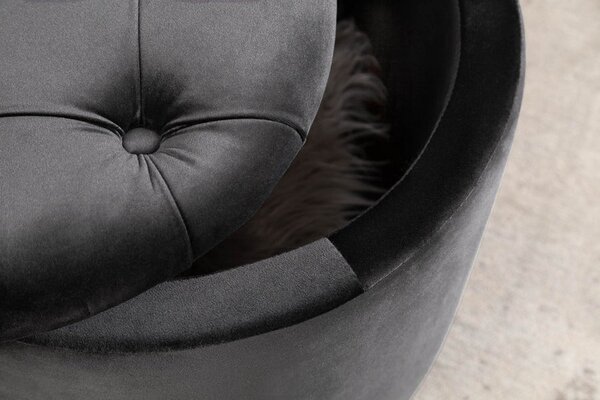 Designová tmavá šedá taburetka Modern Barock kulatého tvaru v glamour stylu se sametovým potahem s úložným prostorem 50cm
