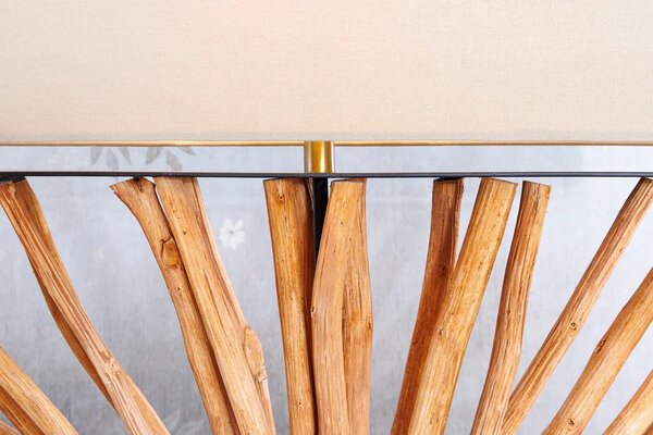 Moderní designová stolní lampa Adduro s černou kovovou podstavou s naturálním dřevěným prvkem a béžovým stínítkem 60 cm