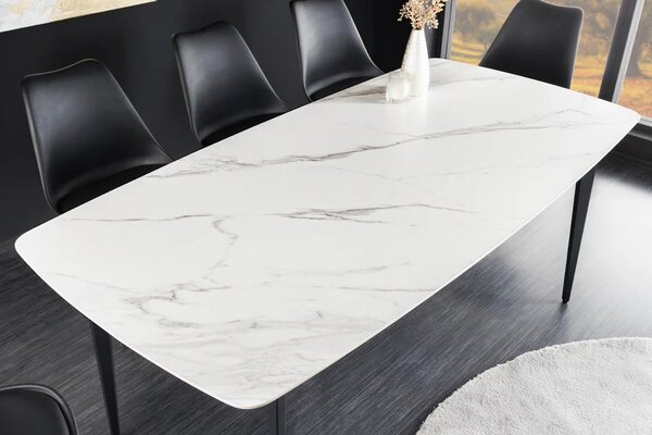 Designový obdélníkový jídelní stůl Tazer s keramickou deskou s mramorovým designem v bílé barvě 160 cm