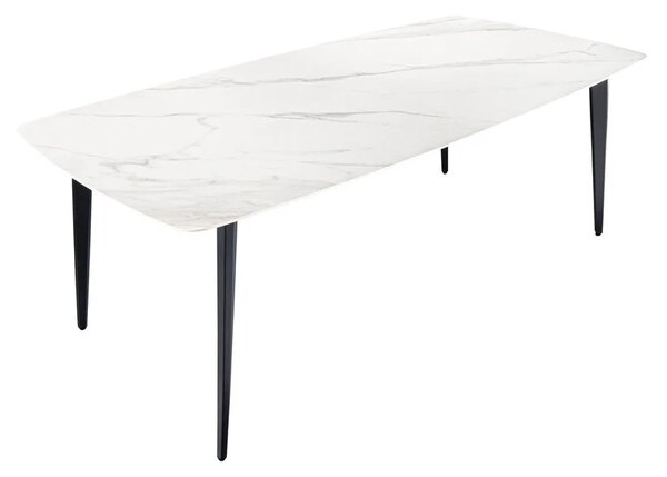 Designový obdélníkový jídelní stůl Tazer s keramickou deskou s mramorovým designem v bílé barvě 160 cm
